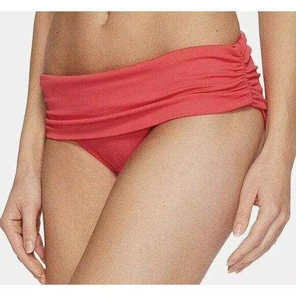 NWT Lauren Ralph Lauren 16 Fold-Over Wide-Band Bikini Swim Bottoms Dark Pink - Picture 1 of 11